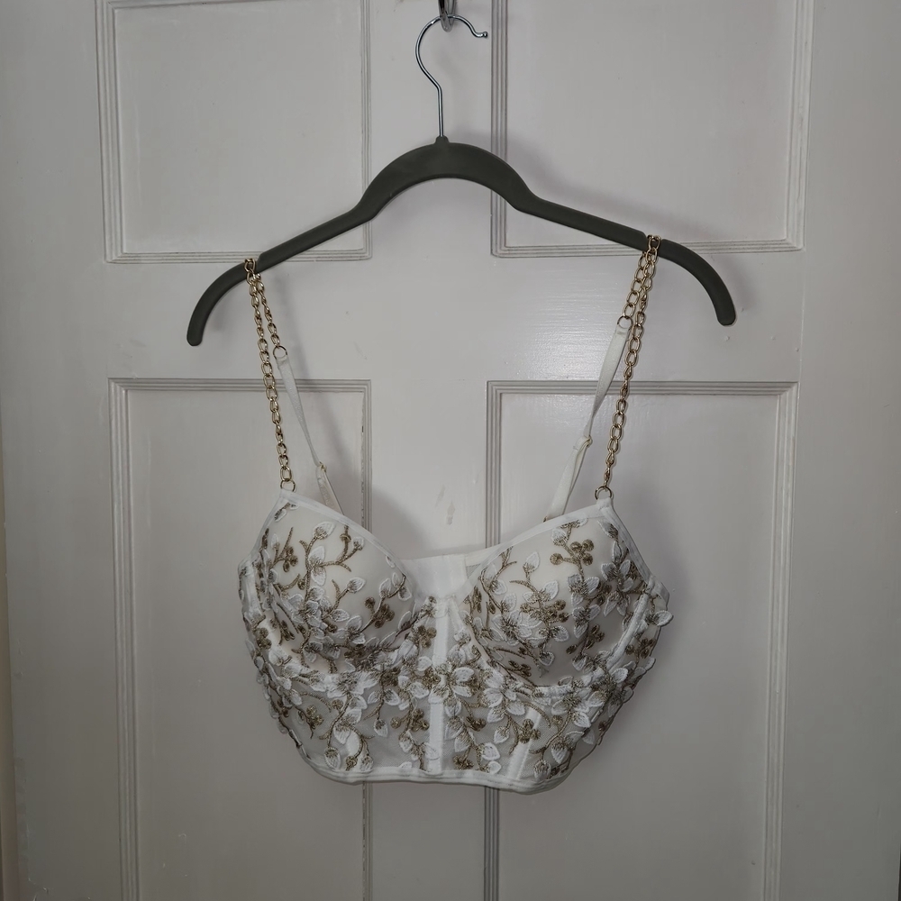 Chic White and Gold Embroidered Camisole